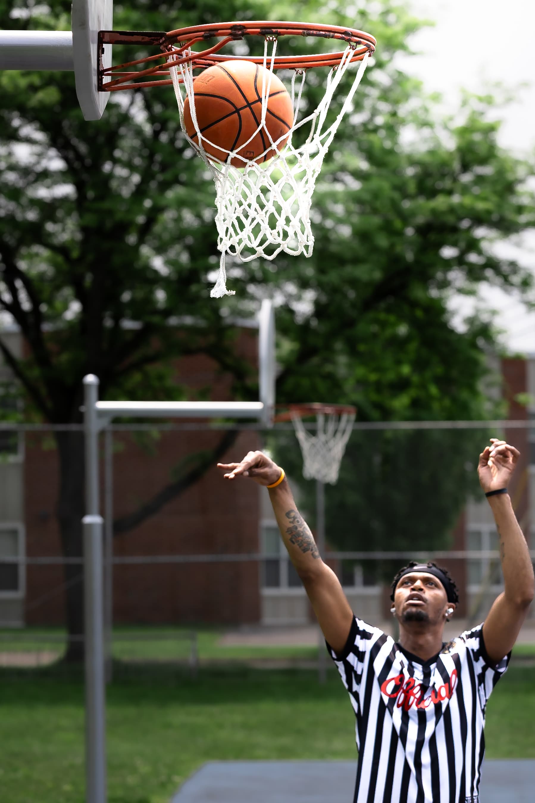 Basketball player focused on the court